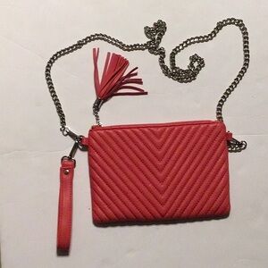 Forever 21 Crossbody clutch shoulder strap wristlet clutch tassel coral red bag